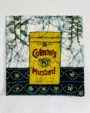 Artistic Colman's Mustard painting with decorative patterns.