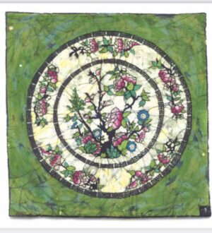 Colourful circular floral stained glass pattern