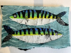 Colourful fish on abstract blue background