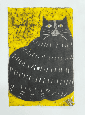 Artistic black cat on yellow background