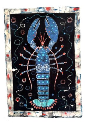Colourful lobster artwork with patterns and swirls.